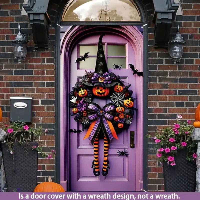 Halloween Door Cover: Witch Wreath Wizard Hat Pattern Design