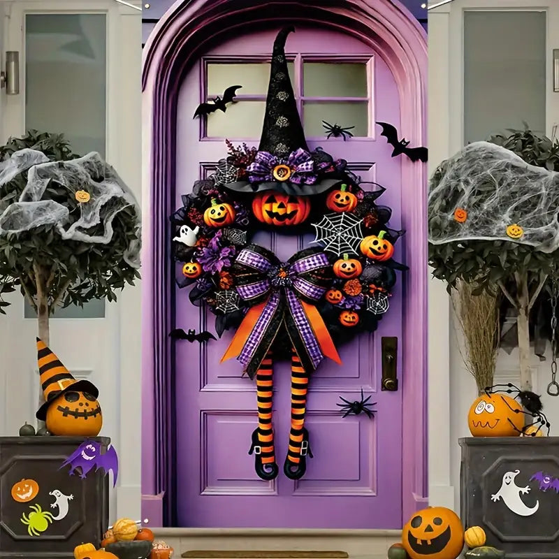 Halloween Door Cover: Witch Wreath Wizard Hat Pattern Design