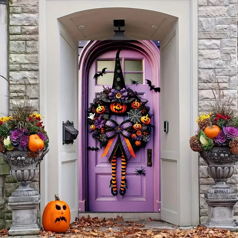 Halloween Door Cover: Witch Wreath Wizard Hat Pattern Design