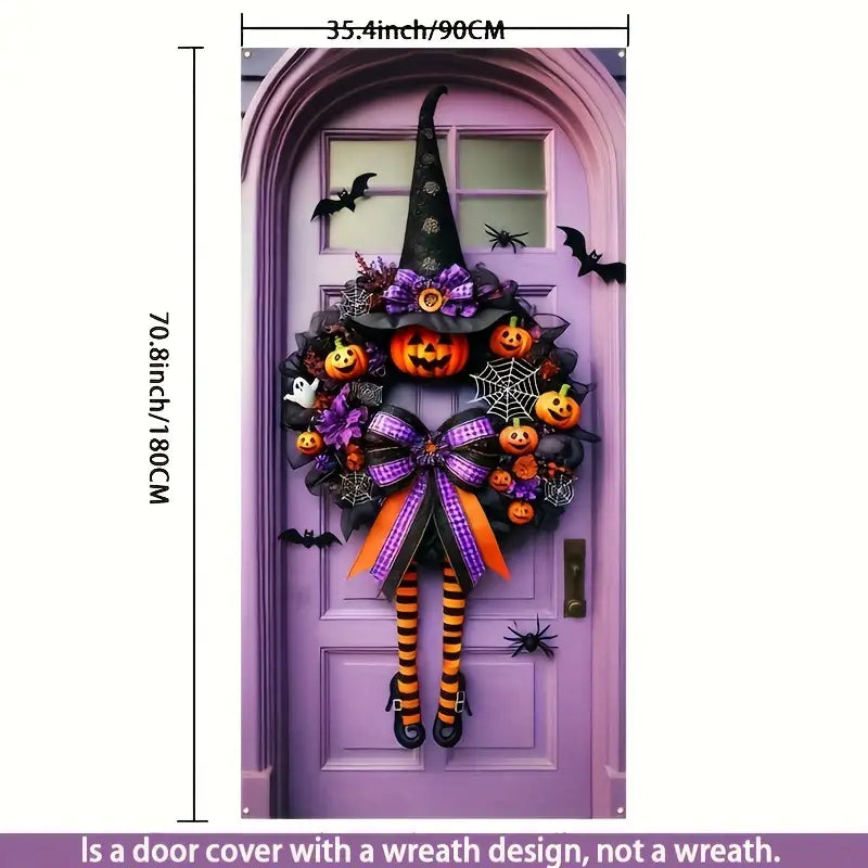 Halloween Door Cover: Witch Wreath Wizard Hat Pattern Design